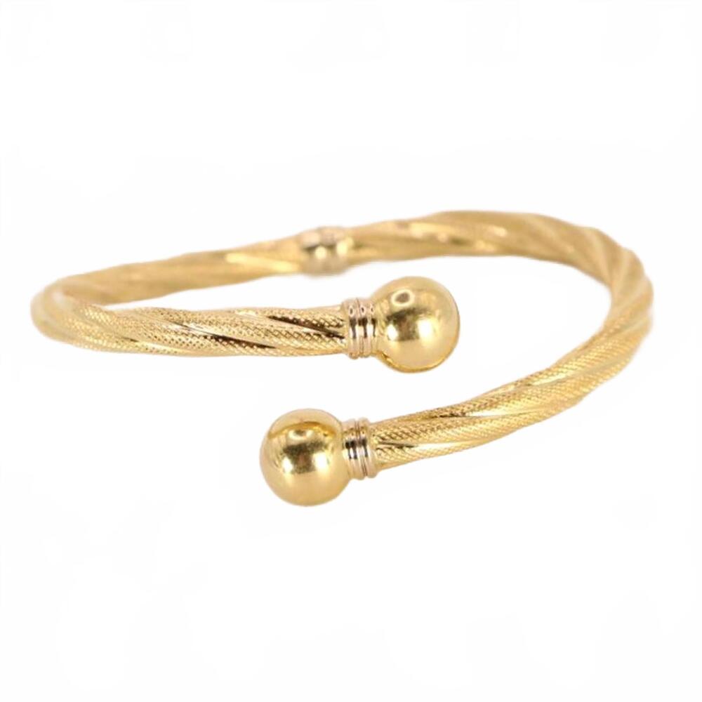 Vintage Italian 18k Yellow Gold Twisted Ball End Cuff Bracelet